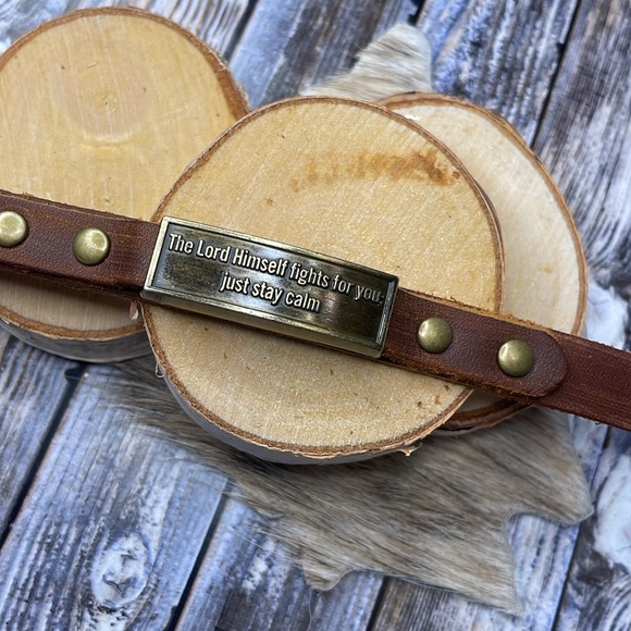 Leather bracelet : The Lord Himself Fights For You; Just Stay Calm - Picture 1 of 3